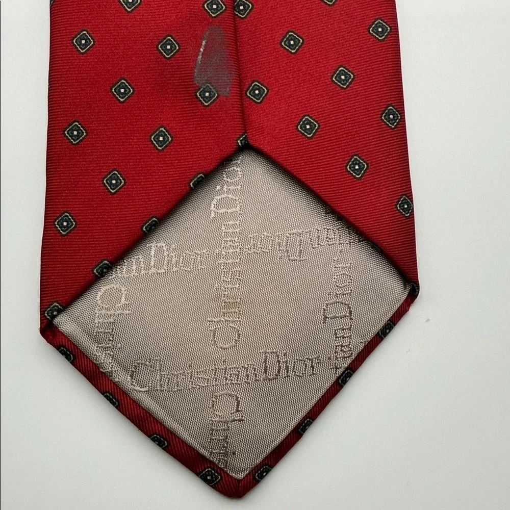 Vintage Christian Dior red all silk necktie with dot pattern. Made in the USA.